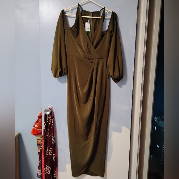 Shona Joy Dresses & Skirts - Shona Joy Olive Green Satin Dress 6